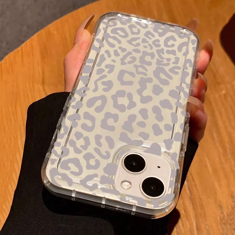 Transparente Handyhülle mit grauem Leopardenmuster für iPhone 11 bis iPhone 17 Pro Max und SE 2025 - Bild 4