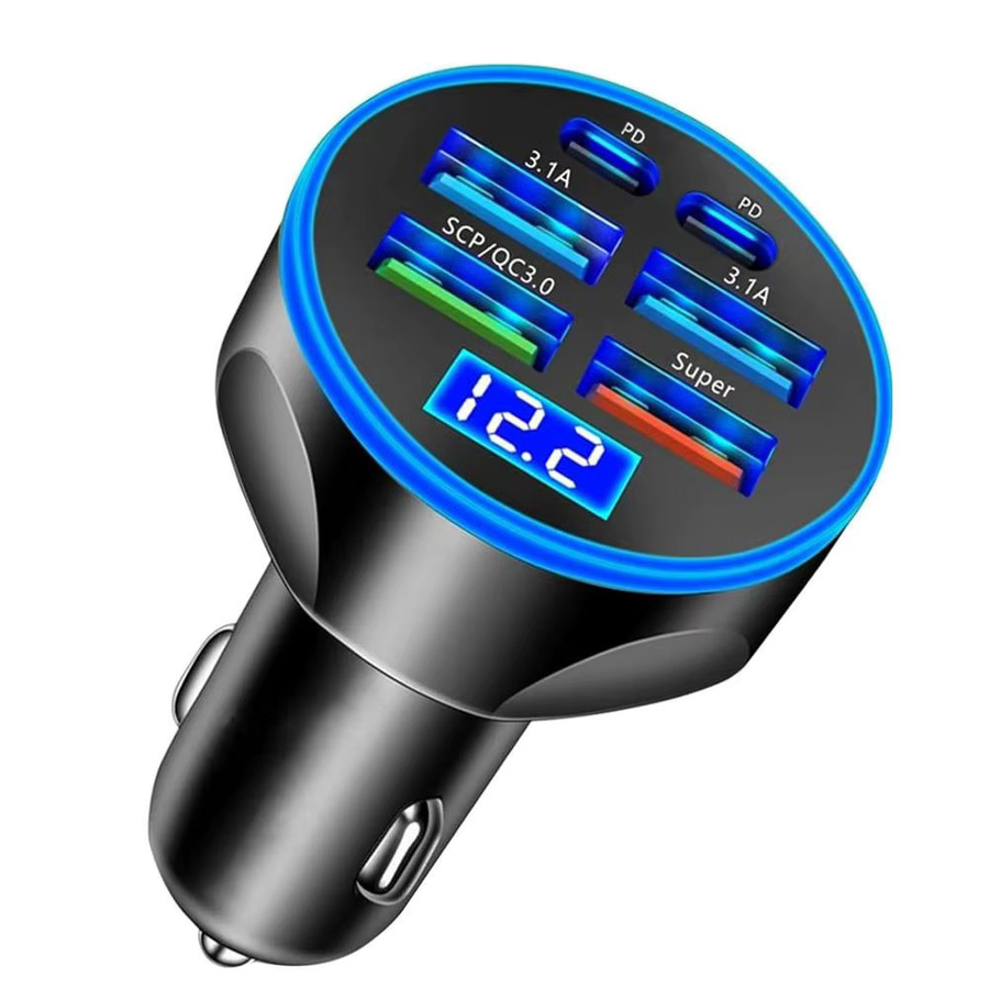 6-in-1 USB-C Autotelefon-Ladegerät-Adapter mit Spannungsanzeige und Dual PD in Schwarz - Bild 6