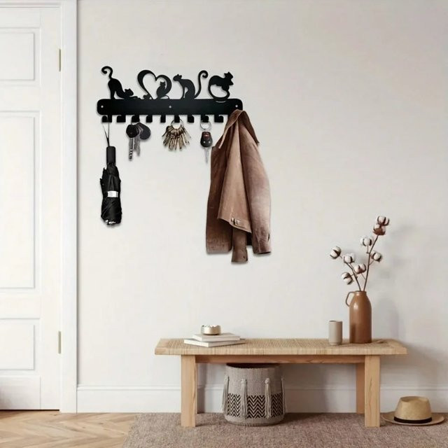 CIFBUY Wandhaken-Set aus Eisen mit Pfotenabdruck-Motiv in Schwarz als platzsparender Schlüssel- und Mantelhalter für den Eingangsbereich - Bild 1
