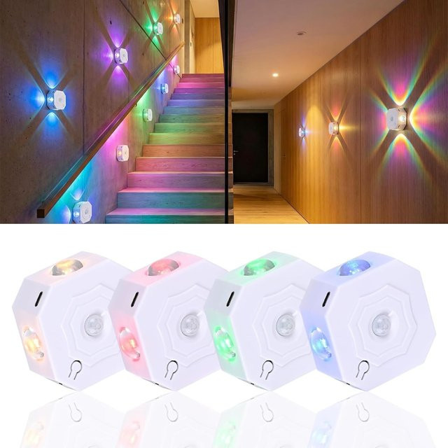 LINYILIGHT LED-Bewegungssensor-Lampe wiederaufladbare Nachtbeleuchtung mit RGB und 3 Farben für Flur, Treppe und Küche, Weiß - Bild 1