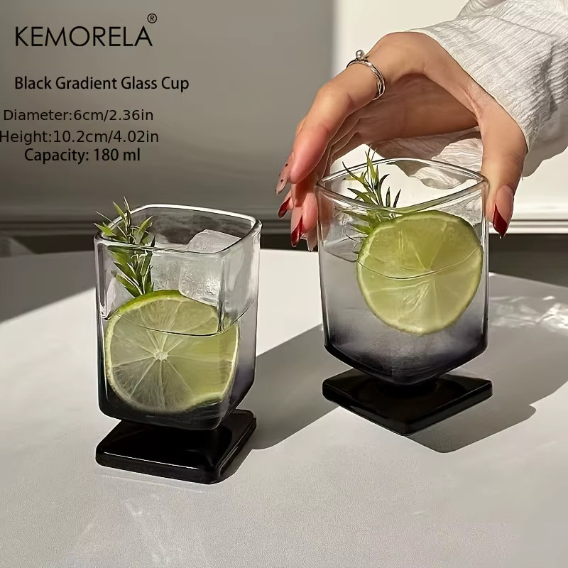 KEMORELA Quadratischer Glastumbler mit schwarzem Farbverlauf für Cocktails, Saft und Whiskey, 2 Stück - Bild 2