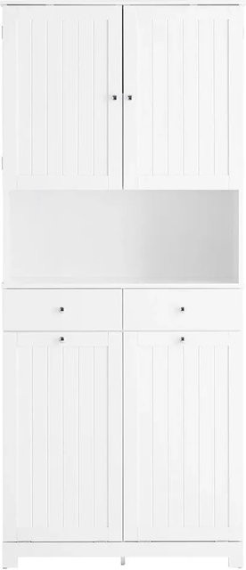 SoBuy Badezimmerschrank als Hochschrank mit 2 Wäschekörben, 2 Schubladen und offener Ablage, Weiß, B/T/H: 78 x 38 x 181 cm - Bild 1