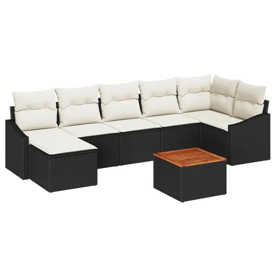 vidaXL Garten-Sofa-Set 8-teilig in Schwarz-Weiß aus Poly-Rattan mit pulverbeschichtetem Stahl und Akazienholz - Bild 2
