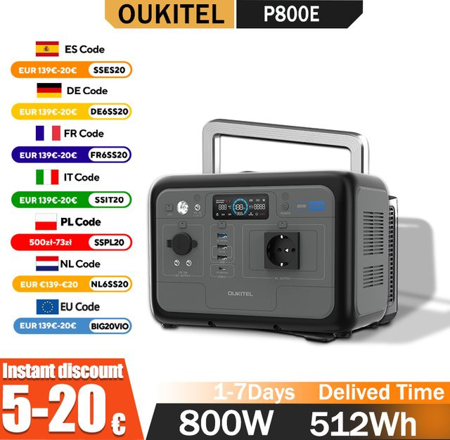 OUKITEL P800E Tragbare Powerstation mit 800W Ausgangsleistung und 512Wh Kapazität LiFePO4 für Outdoor und Camping - Bild 1
