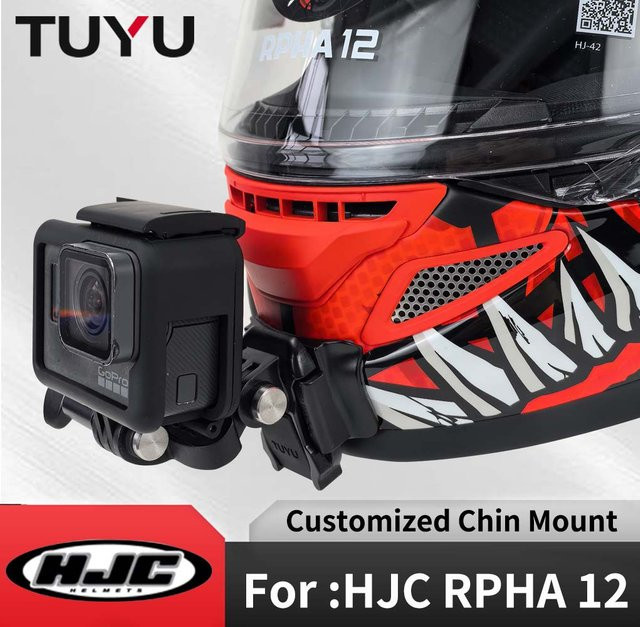 TUYU Custom Aluminium Kinnhalterung für HJC RPHA 12 Helm, kompatibel mit GoPro 13 12 11 10 9 8, DJI Action 5Pro 4 und Insta360 X2 X3 X4 Ace Pro2 Kameras, Farbe: Silber - Bild 1