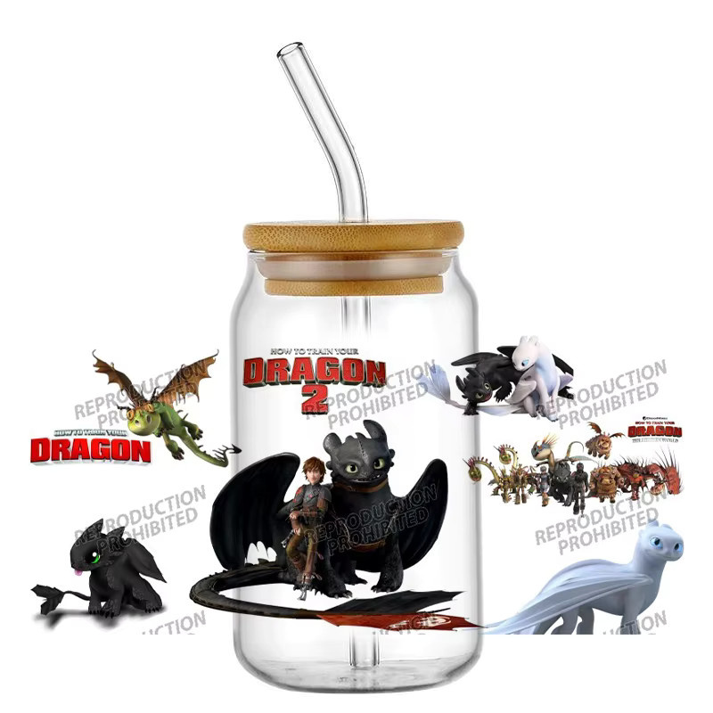 UV DTF 3D Transferaufkleber Black Dragon für Glasbecher und DIY-Projekte, Schwarz - Bild 1