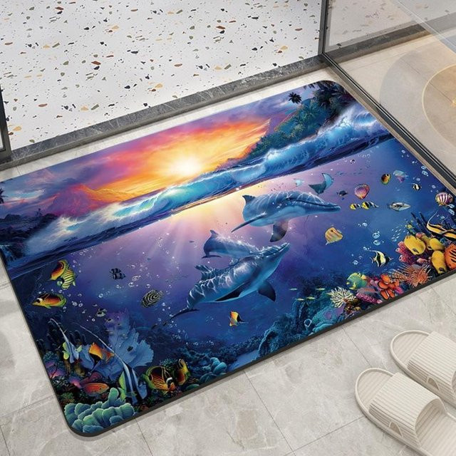 Rutschfeste Badezimmer Fußmatte aus Kieselgur in Marine-Optik, schnelltrocknend und feuchtigkeitsableitend, B/L: 40 x 60 cm - Bild 1