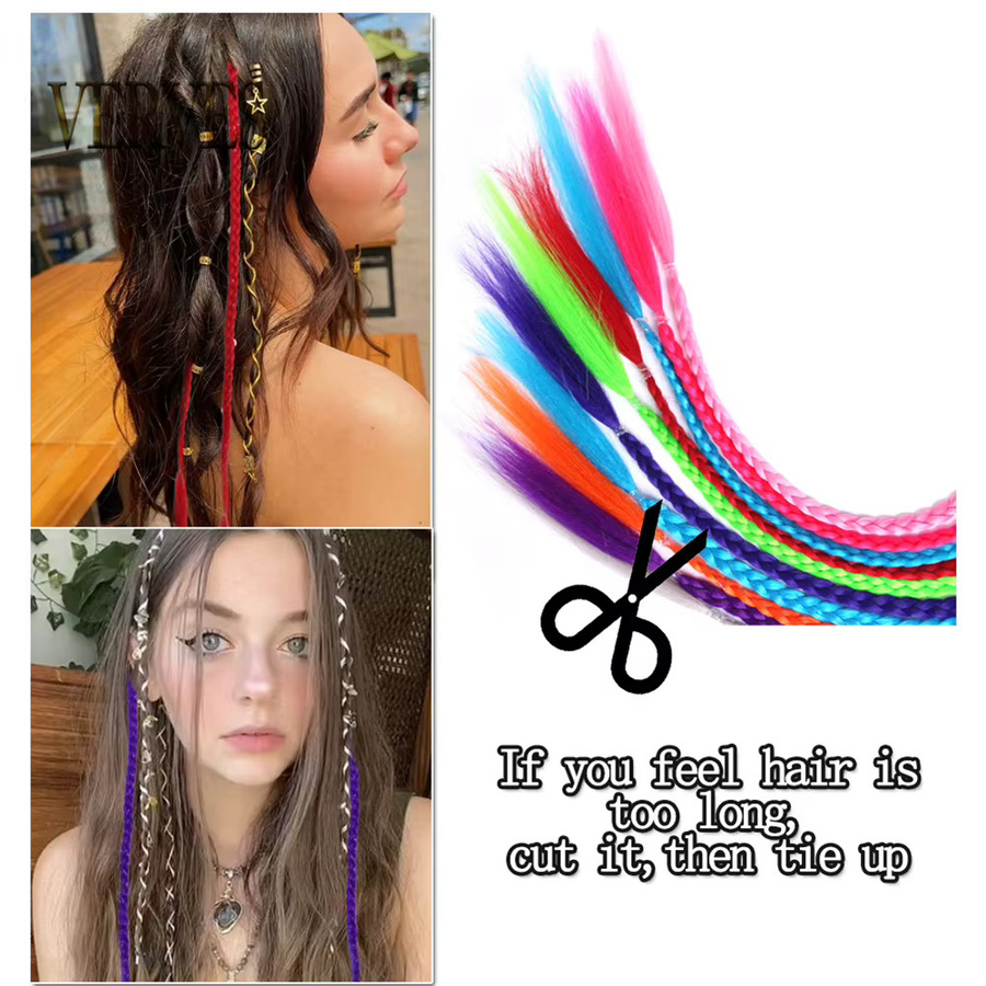 VERVES Clip-In-Zöpfe, Haarverlängerungen, synthetisch, blau rosa orange, 50 cm, Unisex - Bild 4
