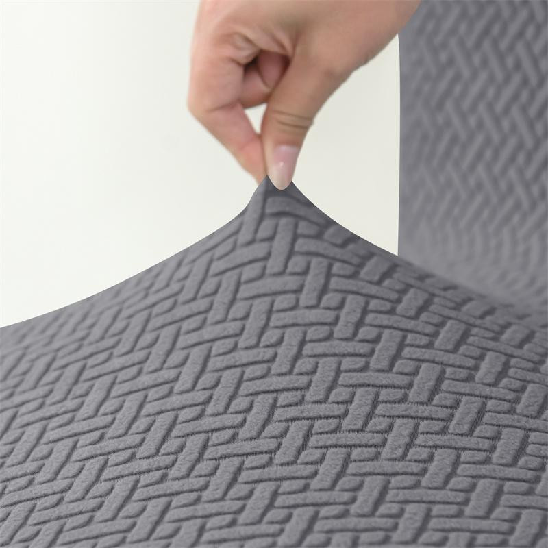 Elastische Hockerhusse aus Jacquard und Samt in Grau für quadratische Fußhocker - Bild 3