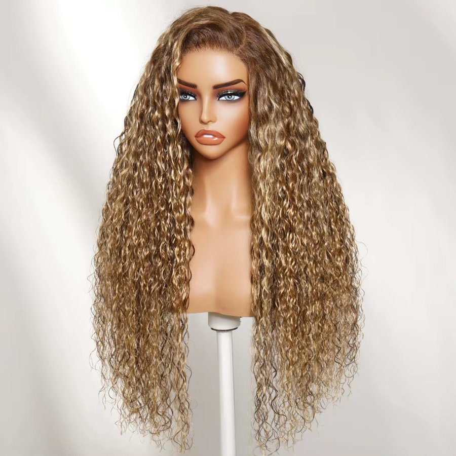 UNice Wasserwellen-Perücke, Honigblonde Highlights, 150 % Dichte, Echthaarperücke - Bild 3