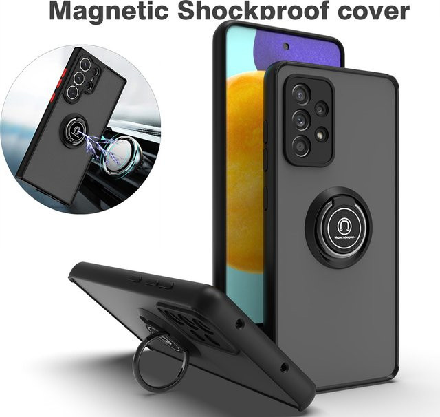 Luxus Stoßfeste Magnetische Matte Handyhülle mit Ringhalter für Samsung Galaxy A73 A72 A71 A52 A51 A42 A33 A32 A31 A03 A04 in Schwarz und Grün - Bild 1