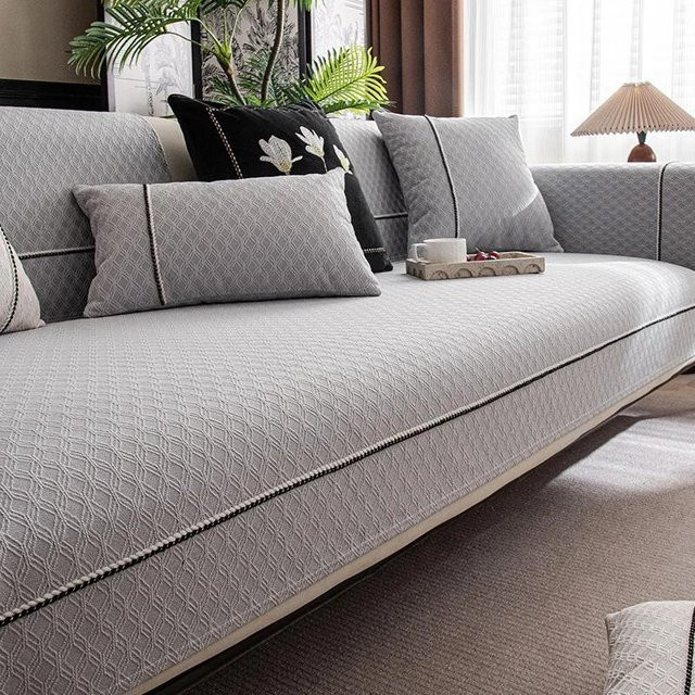 Rutschfester Chenille Sofabezug in Grau, quadratisches Kissen mit abnehmbarem Bezug, B/T/H: 70 x 70 x 70 cm - Bild 1