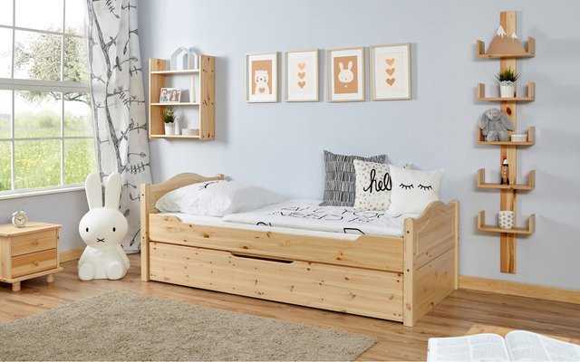 TiCAA Einzelbett Leni aus Kiefer Natur mit Schubladen, B/T/H: 90 x 200 x 101 cm - Bild 1