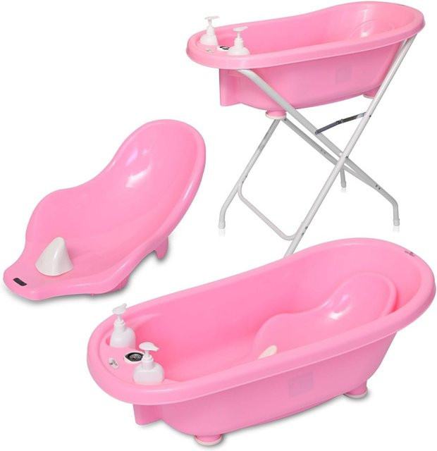 Lorelli Babybadewannen-Set in Rosa mit Badesitz, Badewannenständer und Ablauf - Bild 1
