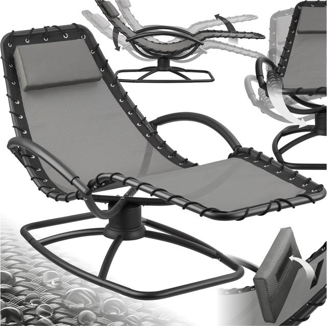 tectake Gartenliege Toulon Ergonomisch mit Komfort-Schwingbewegung und Textilene-Gewebe in Grau, B/T/H: 170 x 77 x 83 cm - Bild 1