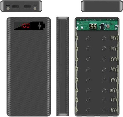 Amusedly DIY Mobile Power Bank Gehäuse für USB 18650 mit LCD-Display in Schwarz - Bild 1