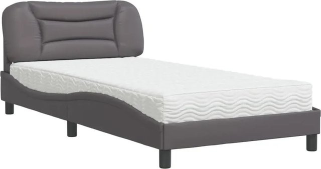 vidaXL Bett mit Matratze aus Kunstleder in Grau, B/T: 100 x 200 cm - Bild 1