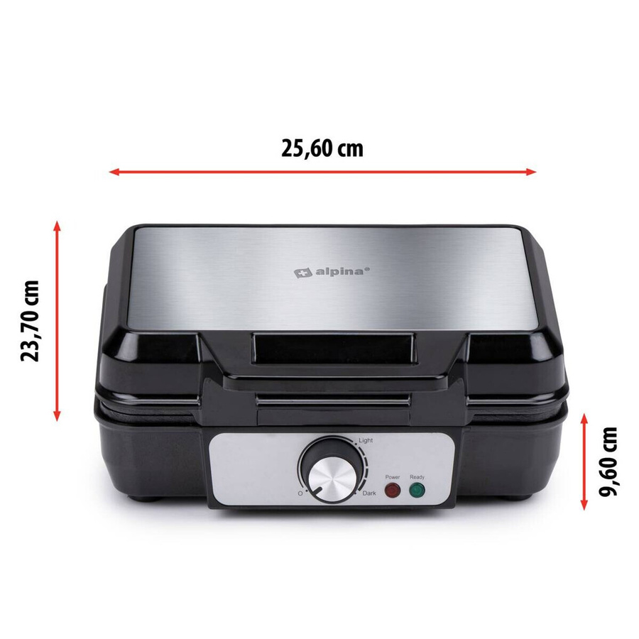 Alpina Waffeleisen für belgische Brüsseler Waffeln, 1000 Watt, Schwarz-Silber, Aluminium, B/H/L: 24 x 10 x 24 cm - Bild 5