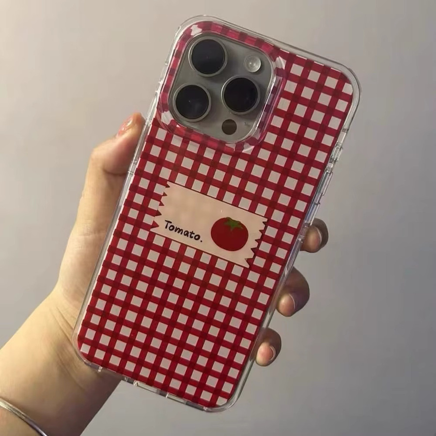 Samsung Handyhülle mit Tomaten-Karo-Design und Feder-Textur in Rot für Galaxy S26 S25 S24 S23 S22 S21 FE Ultra Plus 4G 5G - Bild 3