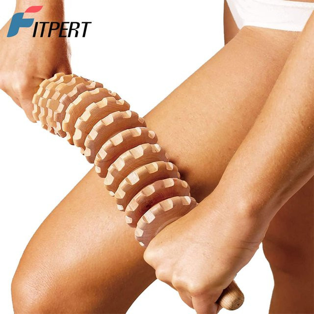 FITPERT Massageholzroller für Bauch und Cellulite, Holz-Massagegerät zur Körperformung und Lymphdrainage, Braun - Bild 1