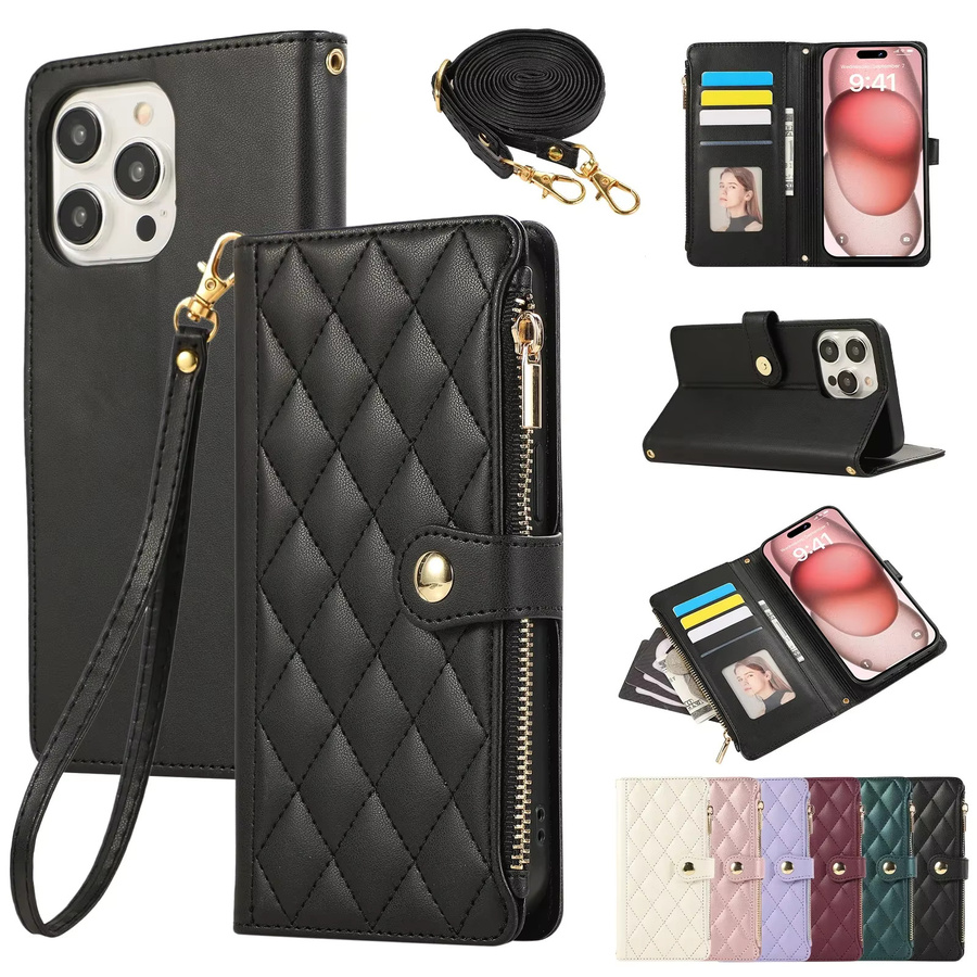 Leder-Handyhülle mit Umhängeband und Kartenhalter für Apple iPhone 16 15 14 13 12 11 Pro Max XS Plus in Pink oder Black - Bild 6