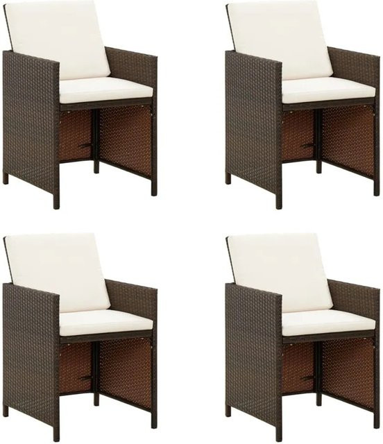 Furnicato Gartenstuhl-Set aus PE-Rattan in Braun mit Kissen und Armlehnen, 4 Stück - Bild 1
