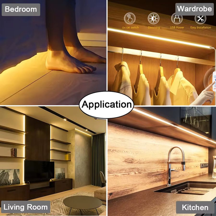 Mikenoon COB-LED-Streifenlicht mit USB-Anschluss, 5 V, dimmbar per Touch-Sensor für Küchenschränke, Kleiderschränke und Vitrinen - Bild 5