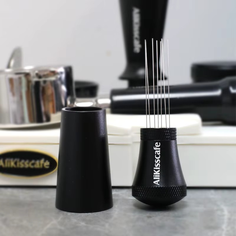 ALIKISSCAFE Kaffeepulver Rührer und Verteiler mit Ständer aus Edelstahl in Silber und Schwarz für Espresso Maschinen mit 51mm, 54mm oder 58mm Siebträger - Bild 2