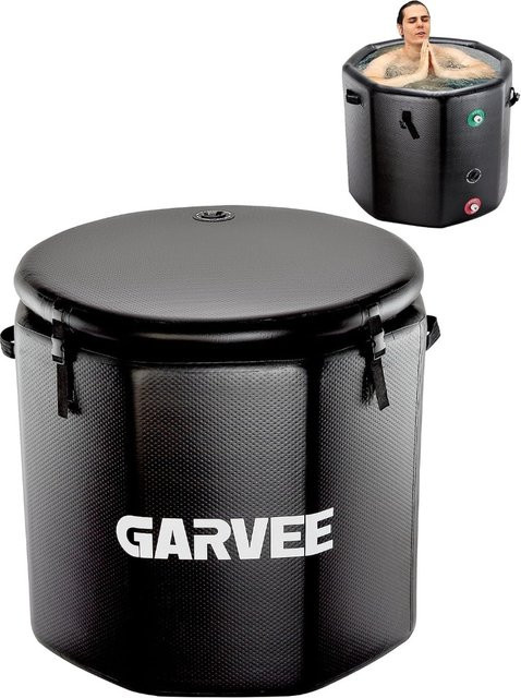 Garvee Aufblasbare Eisbadewanne Schwarz aus PVC mit isoliertem Deckel, Tragbare Kaltwasser-Tauchwanne für Kaltwasser-Therapie, B: 100 cm, T: 90 cm, H: 90 cm - Bild 1