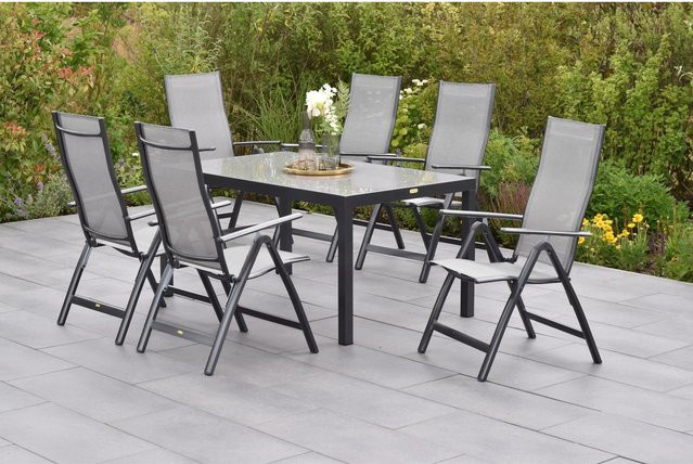 Merxx Carrara Gartenmöbel Set 7-teilig mit 6 Klappsesseln und Gartentisch in Diamantbraun, Tischmaße B: 150 cm, T: 90 cm, H: 76 cm - Bild 1
