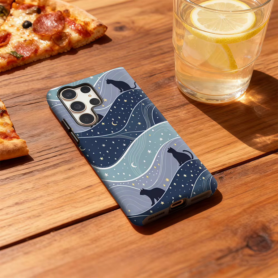 Stoßfeste Starry Night Cats Handyhülle für Samsung Galaxy S25 Ultra, S24 und S23 Ultra Plus in Blau mit doppellagiger Rückseite - Bild 3