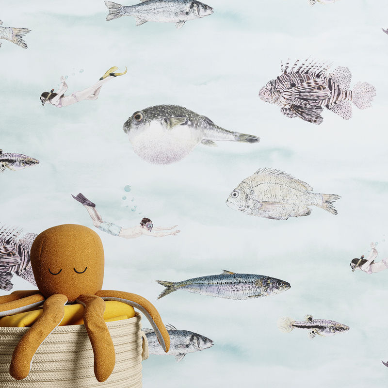 Sian Zeng Tapete Classic Fish in Blau-Grün, Vlies-Tapete mit maritimem Tiermotiv für Kinderzimmer - Bild 2