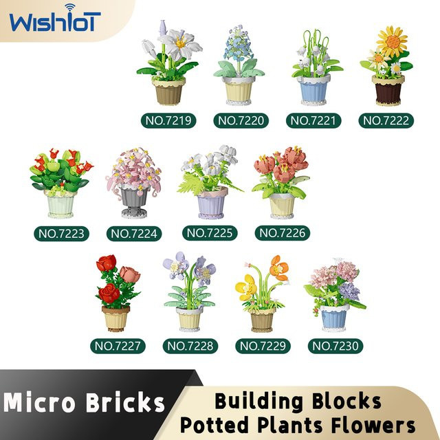 wishiot Mini-Blumen Topfpflanzen, Mikro-Bausteine Set, Bunt / Mehrfarbig - Bild 1