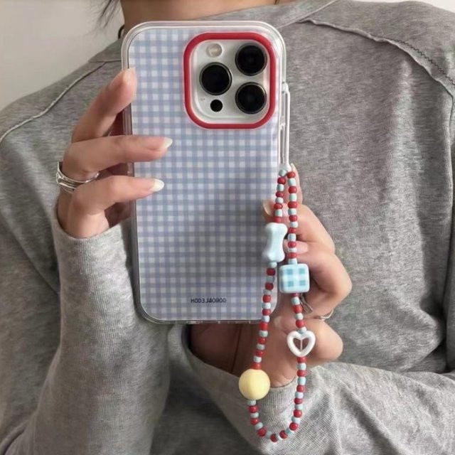 Blaue Handyhülle mit kariertem Gittermuster als Soft Cover für iPhone 11 bis iPhone 17 Pro Max - Bild 1