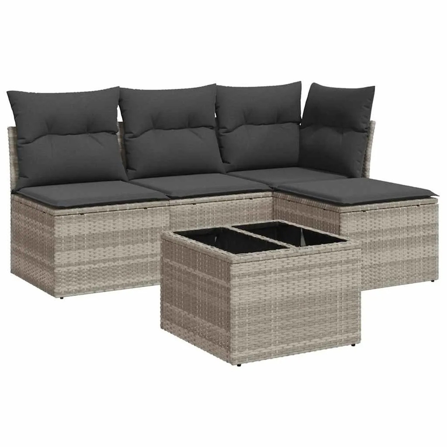 vidaXL 5-tlg. Garten-Sofagarnitur in L-Form aus Polyrattan mit Kissen in Hellgrau - Bild 2