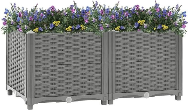 vidaXL Hochbeet in Rattan-Optik aus Polypropylen, Grau, B/T/H: 80 x 40 x 38 cm - Bild 1