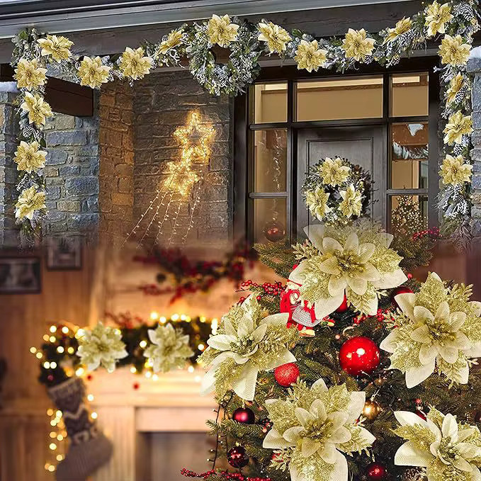 Uflower Glitter Blumen mit Clip in Gold, 5 Stück, Künstliche Blumen als Weihnachtsdekoration und Party-Ornament, Höhe: 13 cm - Bild 3