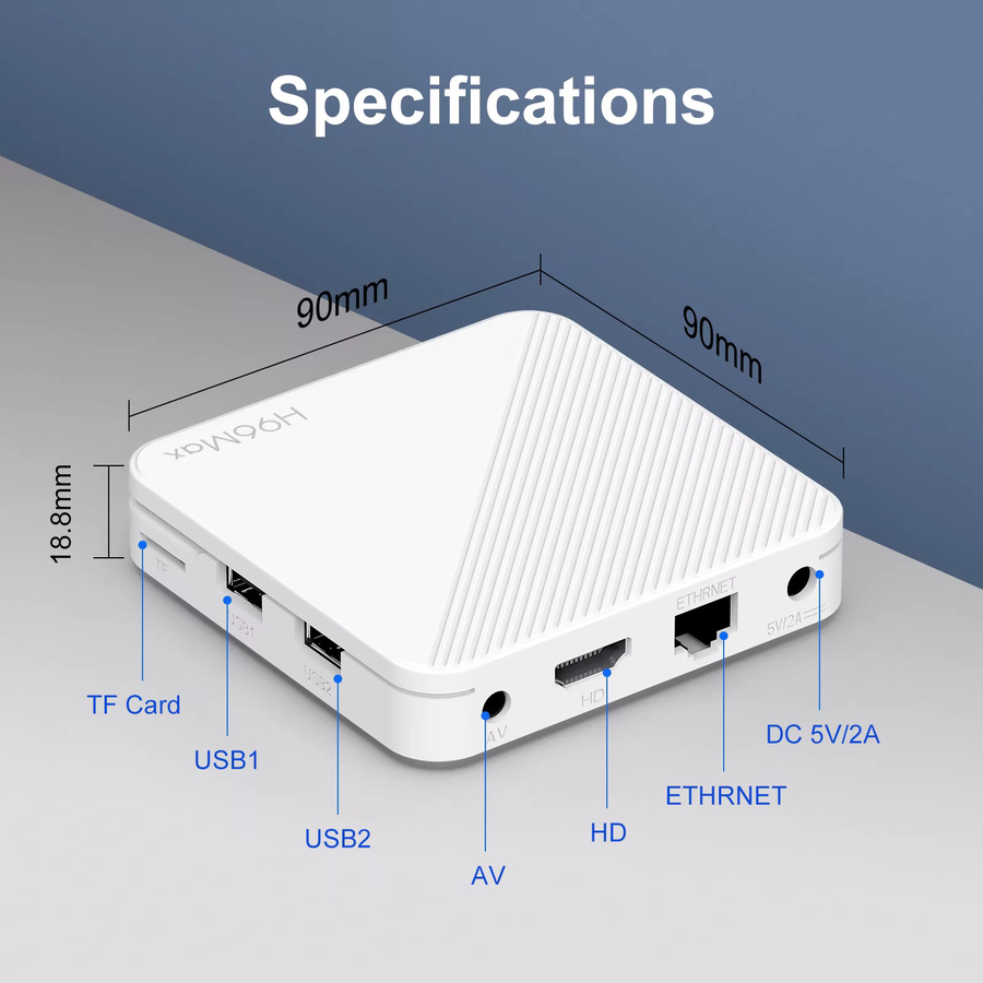 H96 MAX H313 Smart TV-Box mit Android 14, 4K UHD Media Streamer, 2GB RAM, 16GB Speicher, Wifi6 und Bluetooth 5.0 in Weiß - Bild 6
