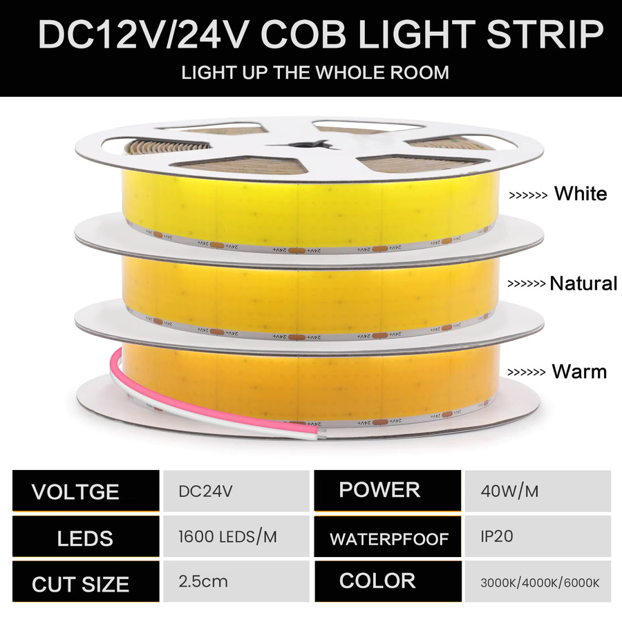 KISUFU COB LED Streifen Weiß Flexibles Klebeband mit 1600 LEDs/m - Bild 5