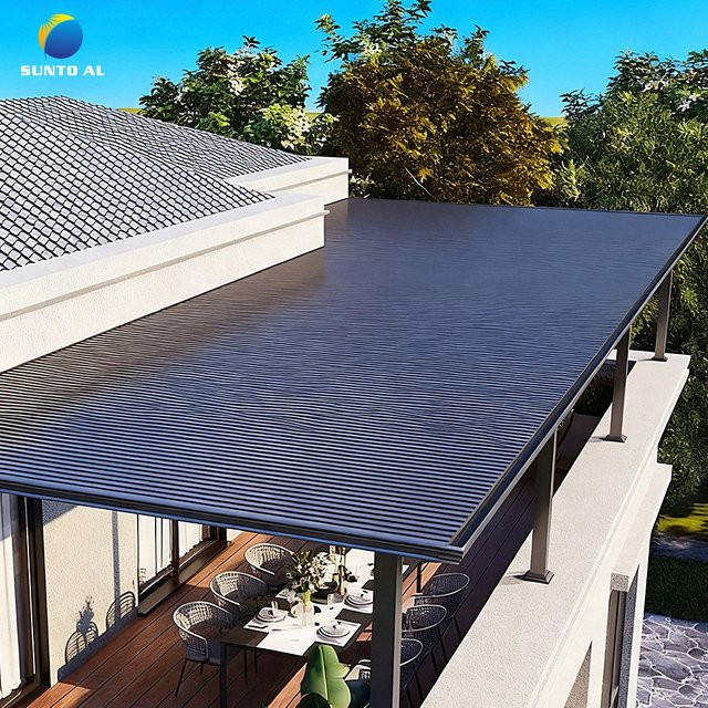 SUNTO Outdoor Pergola Dach Markise aus Aluminium für Balkon und Terrasse, wandmontiert, Farben: Anthrazit und Braun - Bild 1