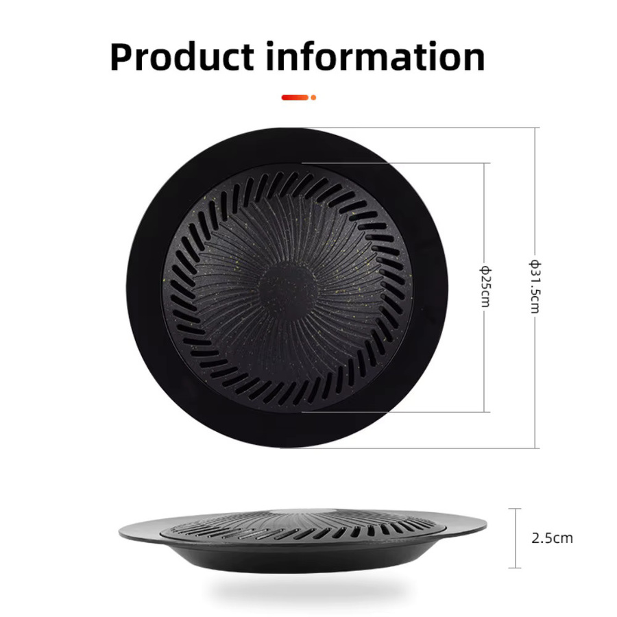 KOSUN Koreanische Grillpfanne aus Aluminium, rund, antihaftbeschichtet, Schwarz - Bild 5