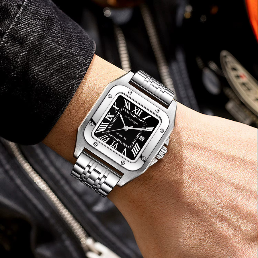 LUOLINGONGJUE Armbanduhr Automatik, Edelstahl, Eckig, Weiß, Herren - Bild 3