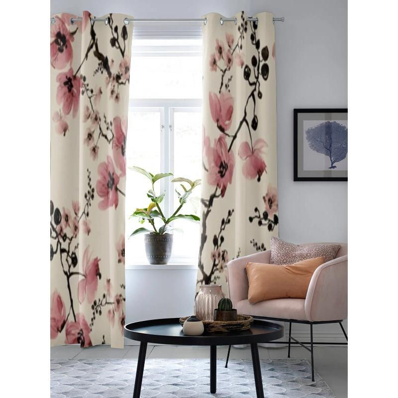 Moderne halbtransparente Gardine mit Aquarellblumen-Print in Multicolour, Breite: 135 cm, Höhe: 60 cm - Bild 3