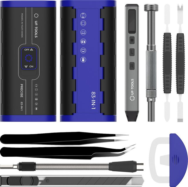 UF·TOOLS 83 in 1 Akku-Elektroschrauber-Set in Grau mit wiederaufladbarem Akku und 4 einstellbaren Stufen für präzise Arbeiten an iPhone, Uhr, Kamera und PC - Bild 1