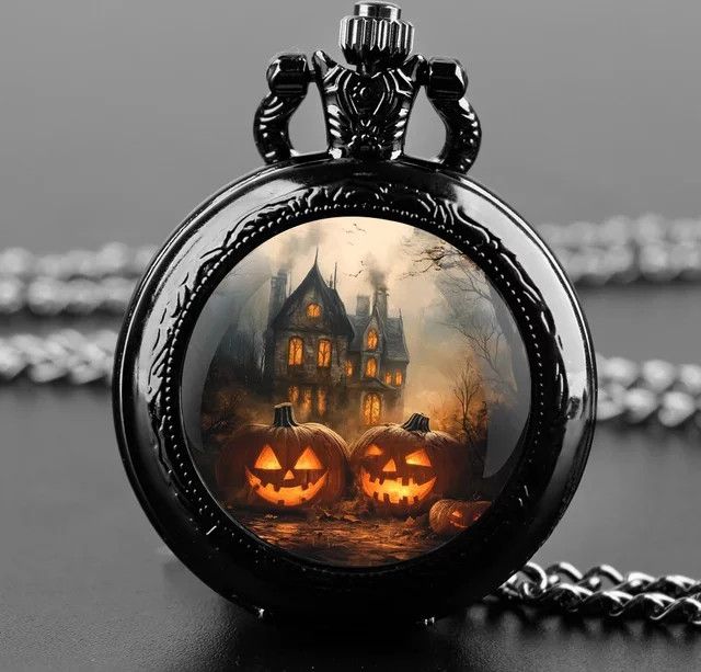 RUNERR Halloween Taschenuhr mit Glaskuppel und langlebiger Kette in Golden - Bild 1