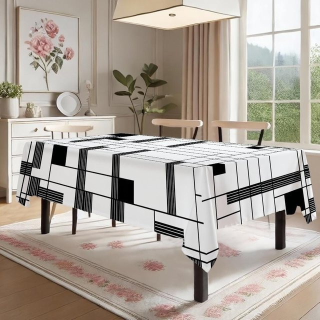Wasserdichte rechteckige Tischdecke mit geometrischem Muster von JINGYUE Pet in Weiß, B/L: 100 x 160 cm - Bild 1