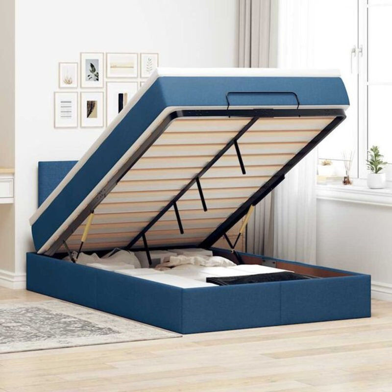 vidaxl Polsterbett Ottomane mit Matratze und LED in Blau, B/T/H: 120 x 190 cm - Bild 1