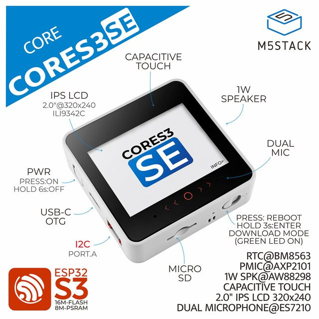 M5Stack CoreS3 SE IoT-Controller ESP32 Entwicklungs-Kit - Bild 1