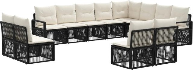 vidaXL Gartensofa-Set 12-tlg. in Schwarz aus Poly-Rattan mit Polsterung und Kissen in U-Form - Bild 1