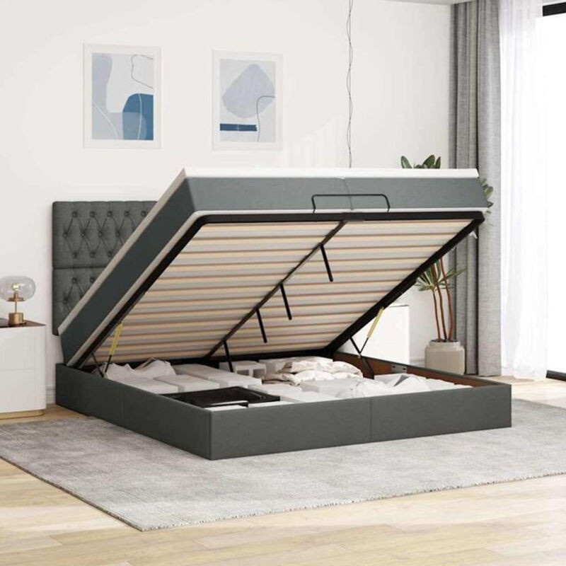 Vidaxl Ottoman Polsterbett mit Matratzen und LED in Dunkelgrau, B/T/H: 200 x 203 x 118 cm - Bild 1